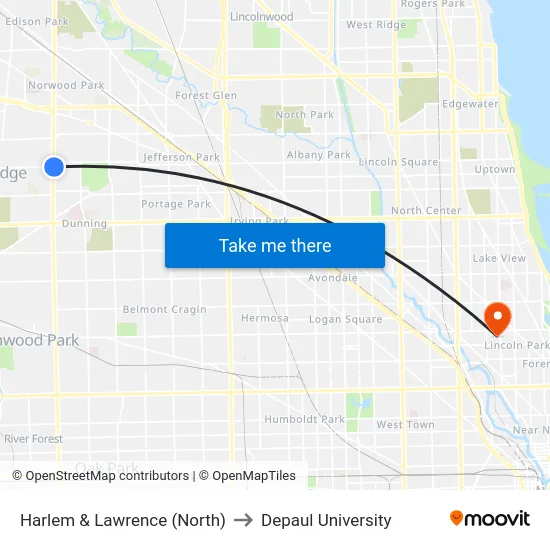 Harlem & Lawrence (North) to Depaul University map