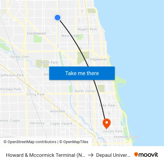 Howard & Mccormick Terminal (North) to Depaul University map
