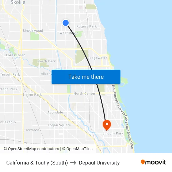 California & Touhy (South) to Depaul University map