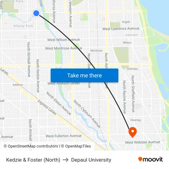 Kedzie & Foster (North) to Depaul University map