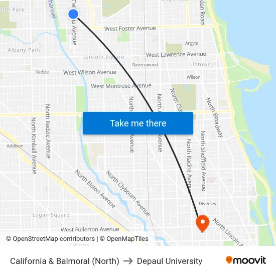 California & Balmoral (North) to Depaul University map