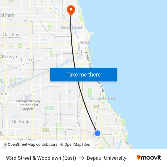 93rd Street & Woodlawn (East) to Depaul University map