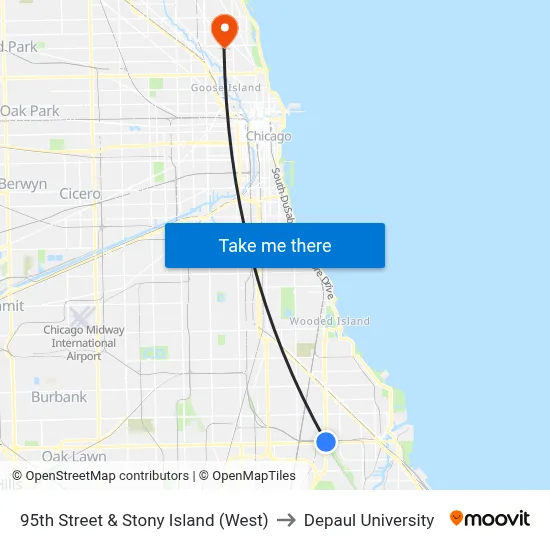 95th Street & Stony Island (West) to Depaul University map