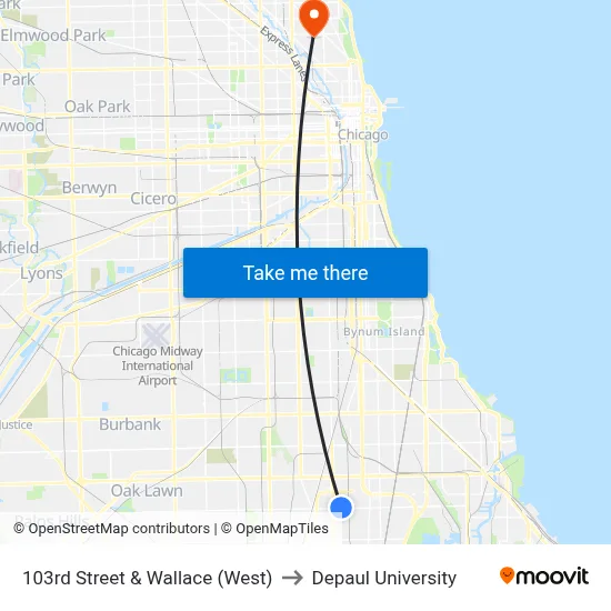 103rd Street & Wallace (West) to Depaul University map