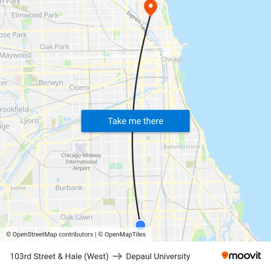 103rd Street & Hale (West) to Depaul University map