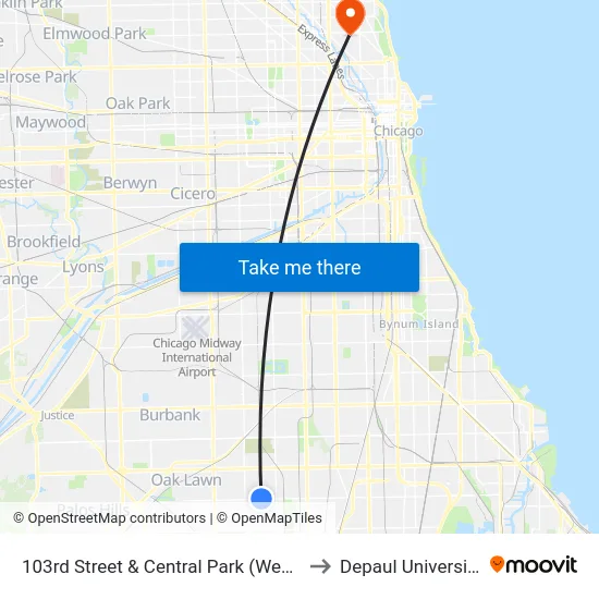 103rd Street & Central Park (West) to Depaul University map