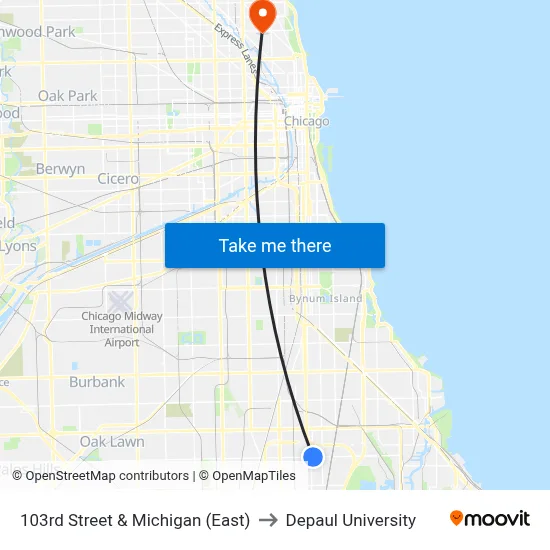 103rd Street & Michigan (East) to Depaul University map