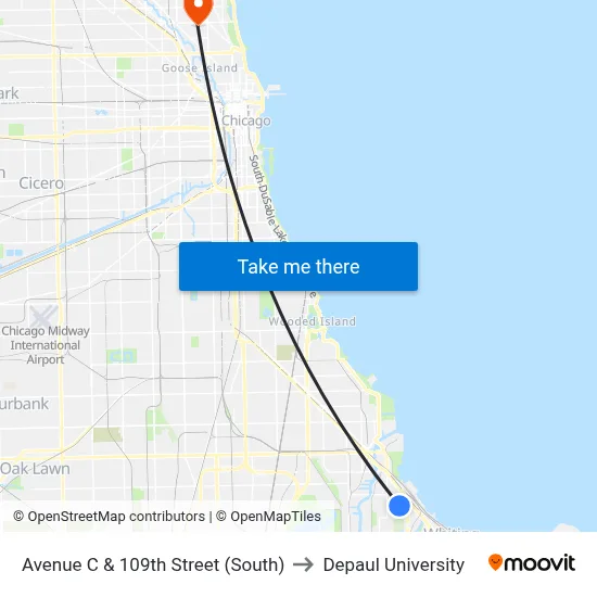 Avenue C & 109th Street (South) to Depaul University map