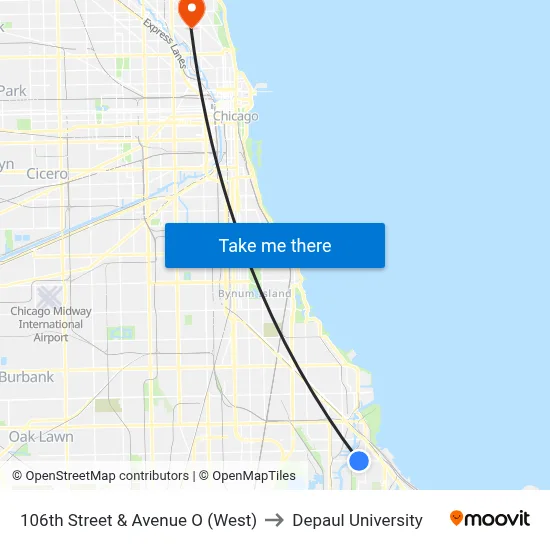 106th Street & Avenue O (West) to Depaul University map
