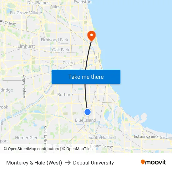 Monterey & Hale (West) to Depaul University map