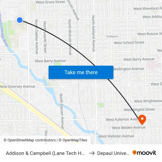 Addison & Campbell (Lane Tech Hs) (East) to Depaul University map