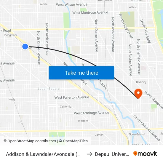 Addison & Lawndale/Avondale (West) to Depaul University map