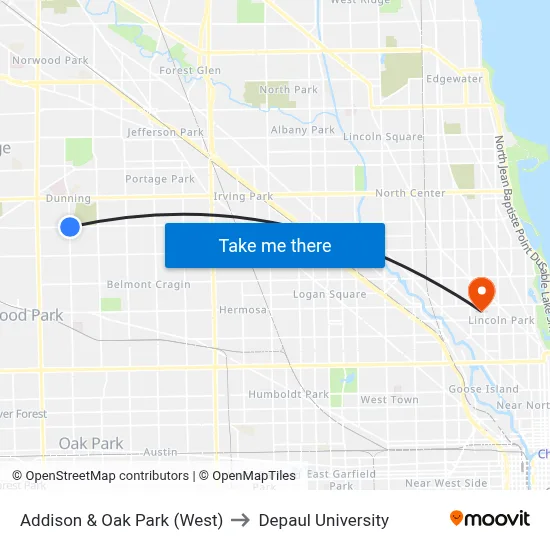 Addison & Oak Park (West) to Depaul University map