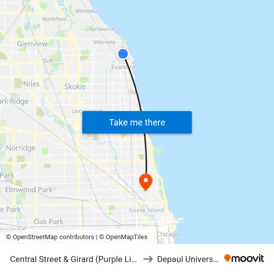 Central Street & Girard (Purple Line) to Depaul University map
