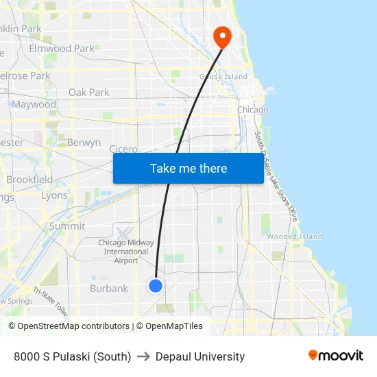 8000 S Pulaski (South) to Depaul University map
