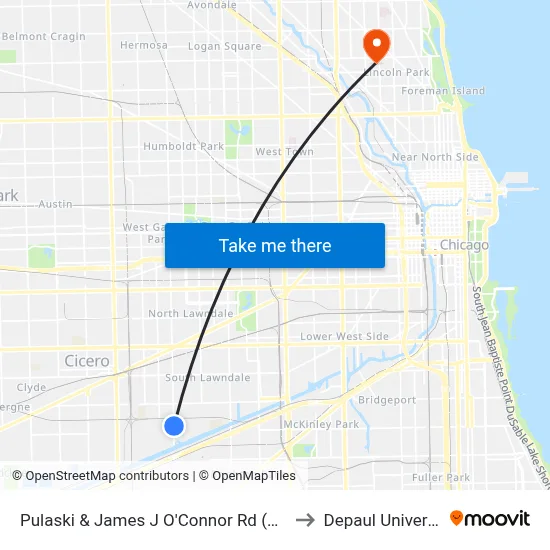 Pulaski & James J O'Connor Rd (North) to Depaul University map