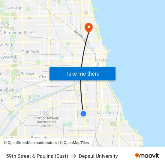 59th Street & Paulina (East) to Depaul University map