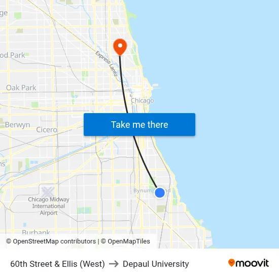 60th Street & Ellis (West) to Depaul University map