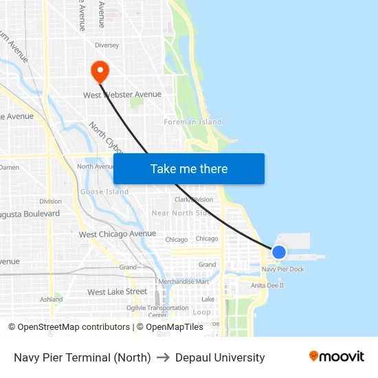 Navy Pier Terminal (North) to Depaul University map