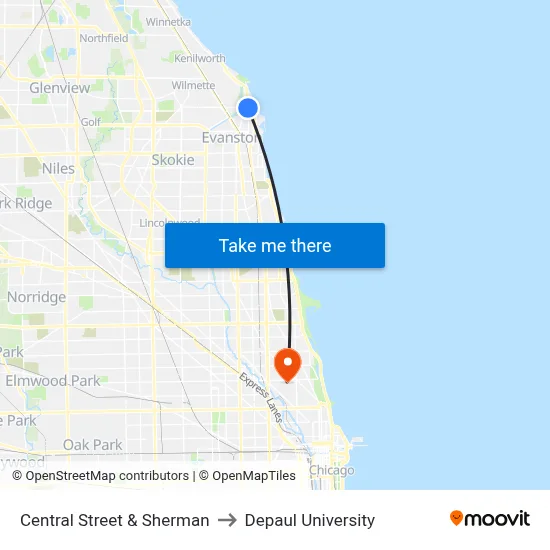 Central Street & Sherman to Depaul University map