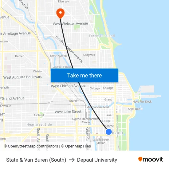 State & Van Buren (South) to Depaul University map