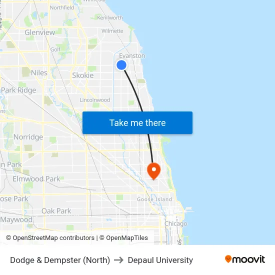 Dodge & Dempster (North) to Depaul University map