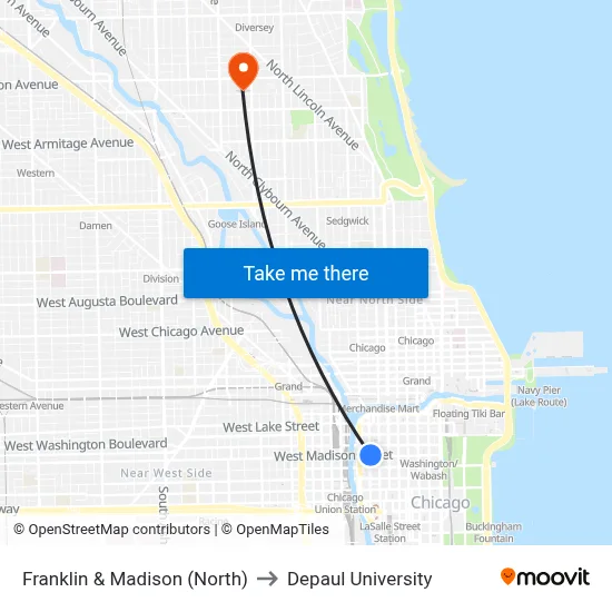 Franklin & Madison (North) to Depaul University map
