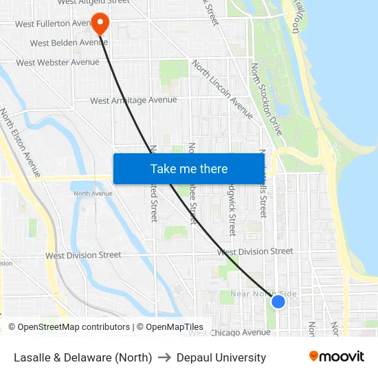Lasalle & Delaware (North) to Depaul University map