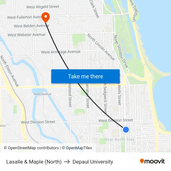 Lasalle & Maple (North) to Depaul University map