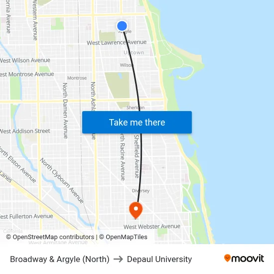 Broadway & Argyle (North) to Depaul University map