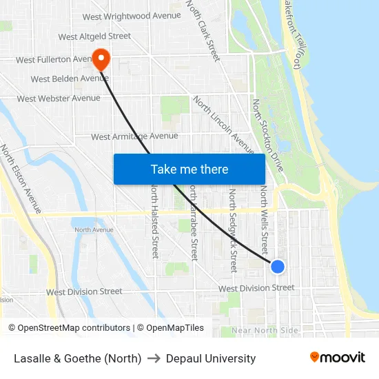 Lasalle & Goethe (North) to Depaul University map