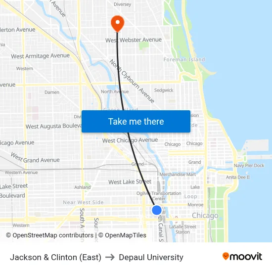 Jackson & Clinton (East) to Depaul University map