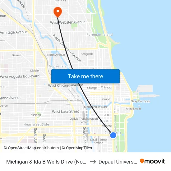 Michigan & Ida B Wells Drive (North) to Depaul University map
