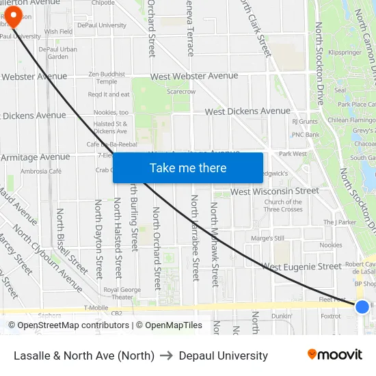 Lasalle & North Ave (North) to Depaul University map
