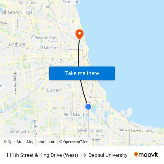 111th Street & King Drive (West) to Depaul University map