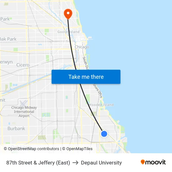 87th Street & Jeffery (East) to Depaul University map