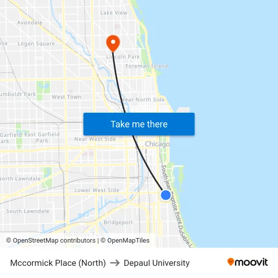 Mccormick Place (North) to Depaul University map