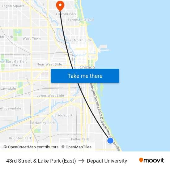 43rd Street & Lake Park (East) to Depaul University map