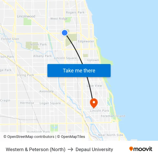 Western & Peterson (North) to Depaul University map