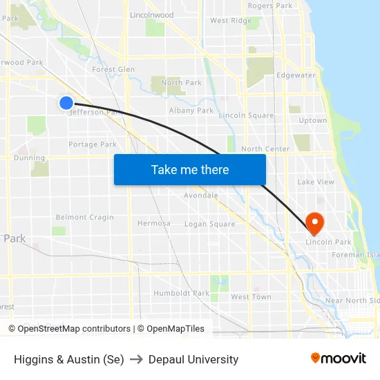 Higgins & Austin (Se) to Depaul University map