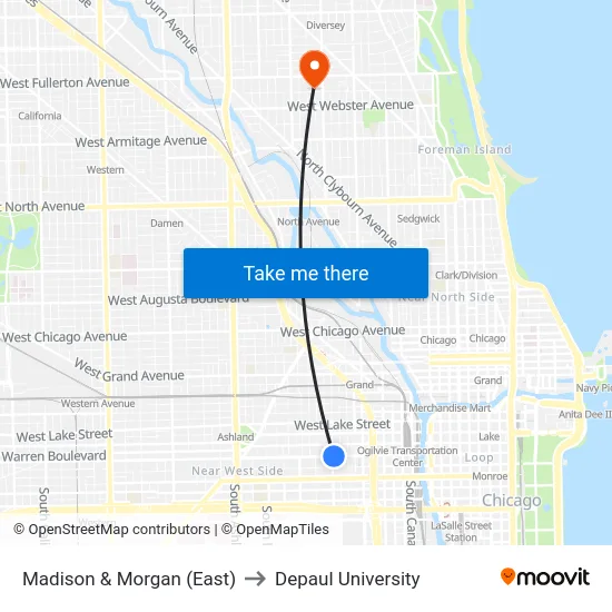 Madison & Morgan (East) to Depaul University map