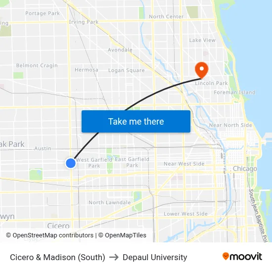 Cicero & Madison (South) to Depaul University map