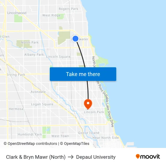 Clark & Bryn Mawr (North) to Depaul University map