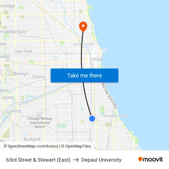 63rd Street & Stewart (East) to Depaul University map