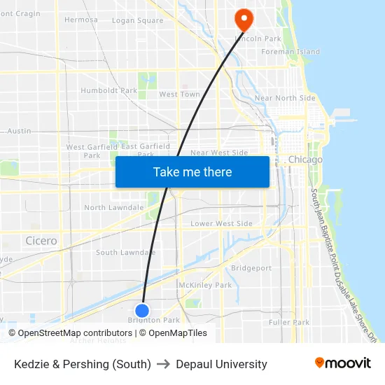Kedzie & Pershing (South) to Depaul University map
