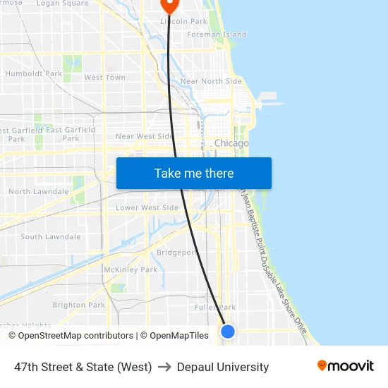 47th Street & State (West) to Depaul University map