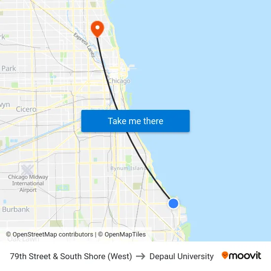 79th Street & South Shore (West) to Depaul University map