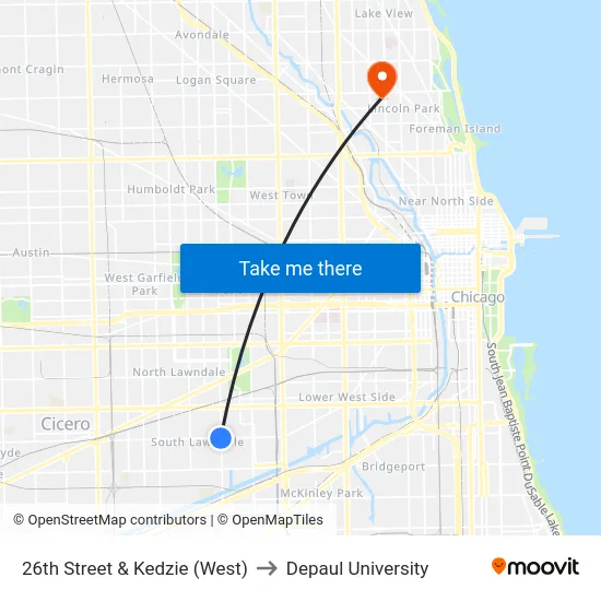 26th Street & Kedzie (West) to Depaul University map