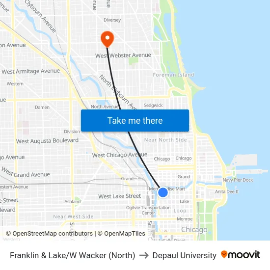 Franklin & Lake/W Wacker (North) to Depaul University map