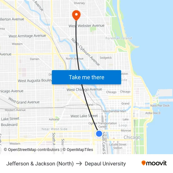 Jefferson & Jackson (North) to Depaul University map
